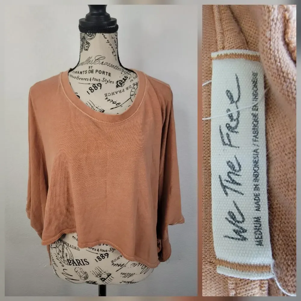 Free People Cropped Tee Sz M Coral Short Sleeves CC Tee Relaxed We The Free - Picture 2 of 11